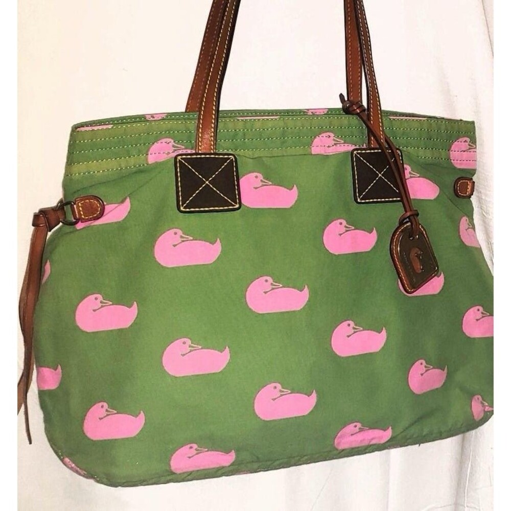Dooney & Bourke Vintage Y2K Wonder Duck Canvas Tote Green Pink Preppy 2000s